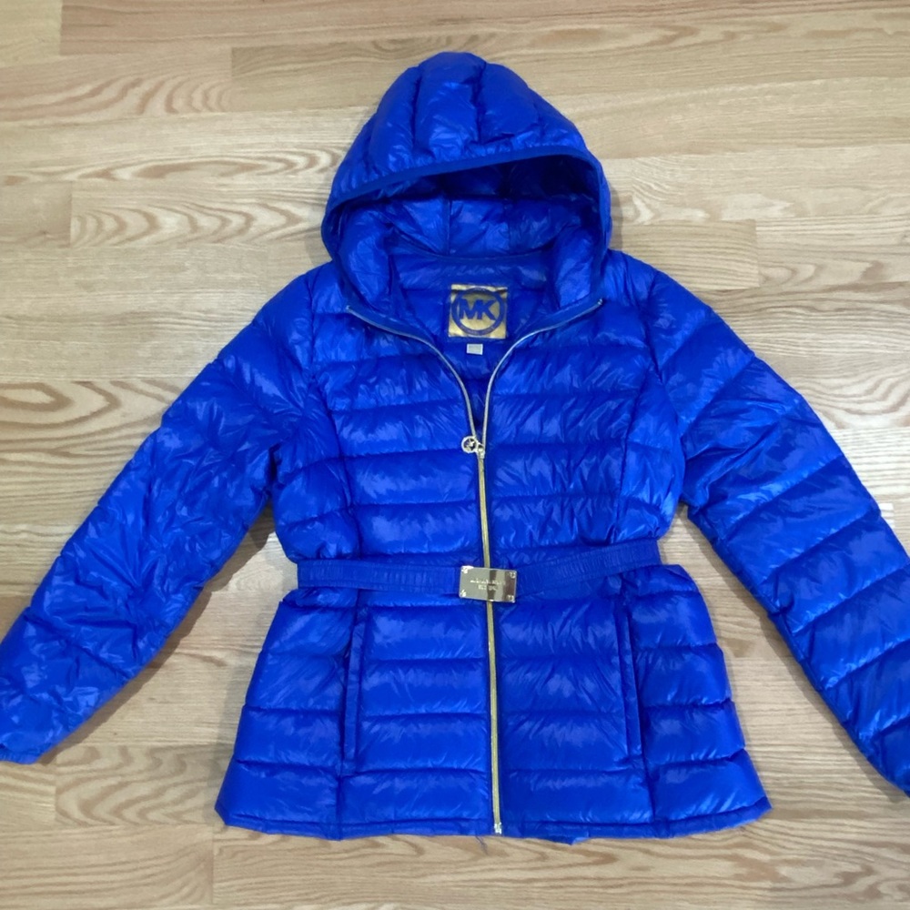 Michael Kors packable down jacket with belt.